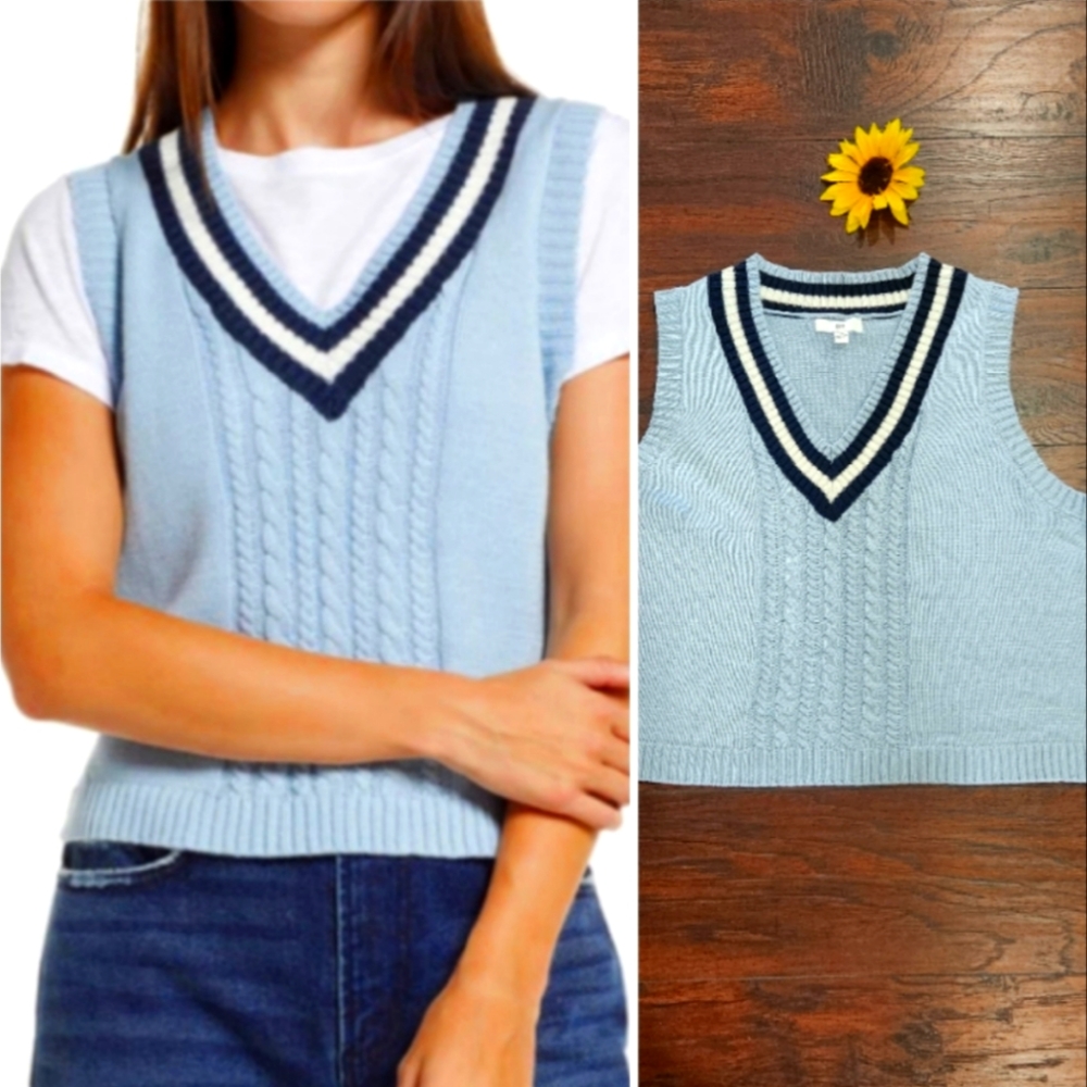 BP. BLUE VNECK SLEEVELESS SWEATER